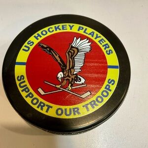 US Hockey Players “Support Our Troops” Hockey Puck Made in Slovakia Patriotic